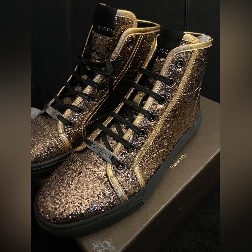 RARE Gucci Nappa Glitter Galactica Gold Sneakers Size 39.5 New In Box